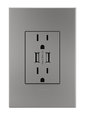 Legrand - ARTRUSB153M4WP - Dual Usb Plus-Size Outlet Combo With Matching Wall Plate - Adorne - Magnesium