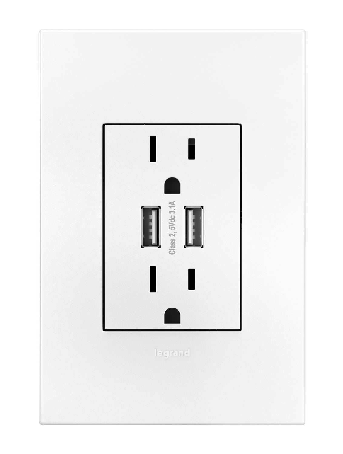 Legrand - ARTRUSB153W4WP - Dual Usb Plus-Size Outlet Combo With Matching Wall Plate - Adorne - White