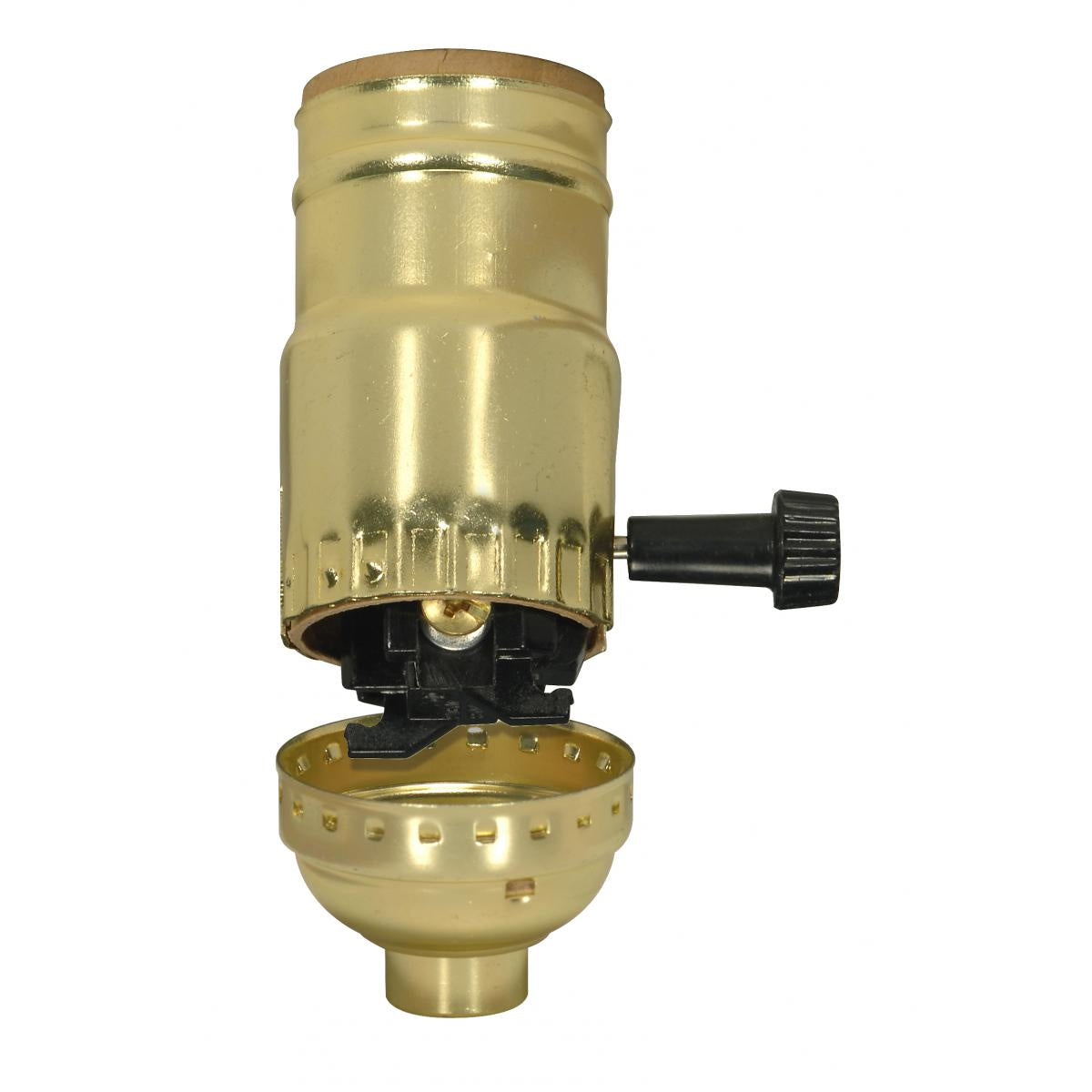 Satco - 80-1118 - 3-Way (2 Circuit) Turn Knob Socket With Removable Knob And Strain Relief - Brite Gilt