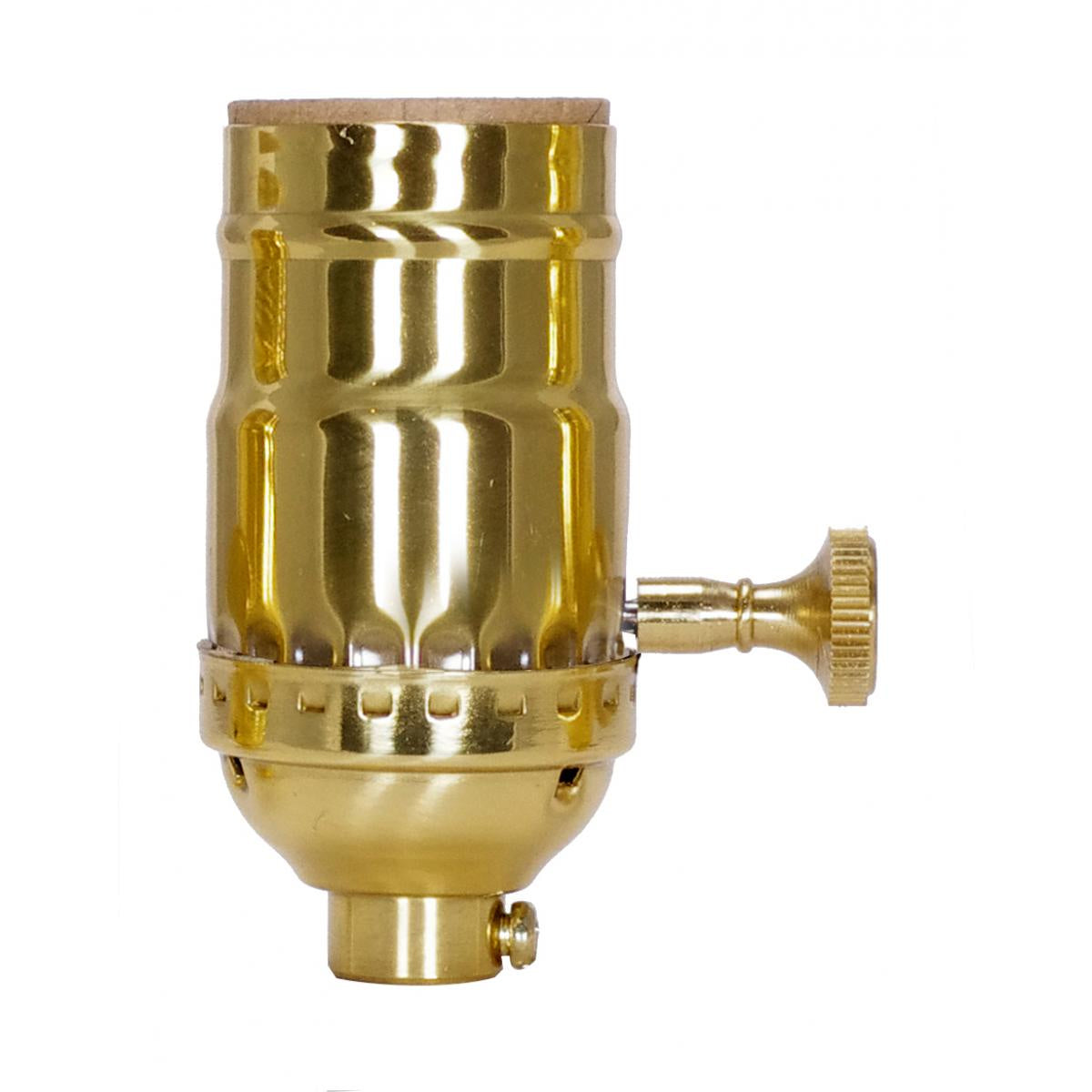 Satco - 80-1190 - 3 Way (2 Circuit) Turn Knob Socket W/Removable Knob - Polished Brass