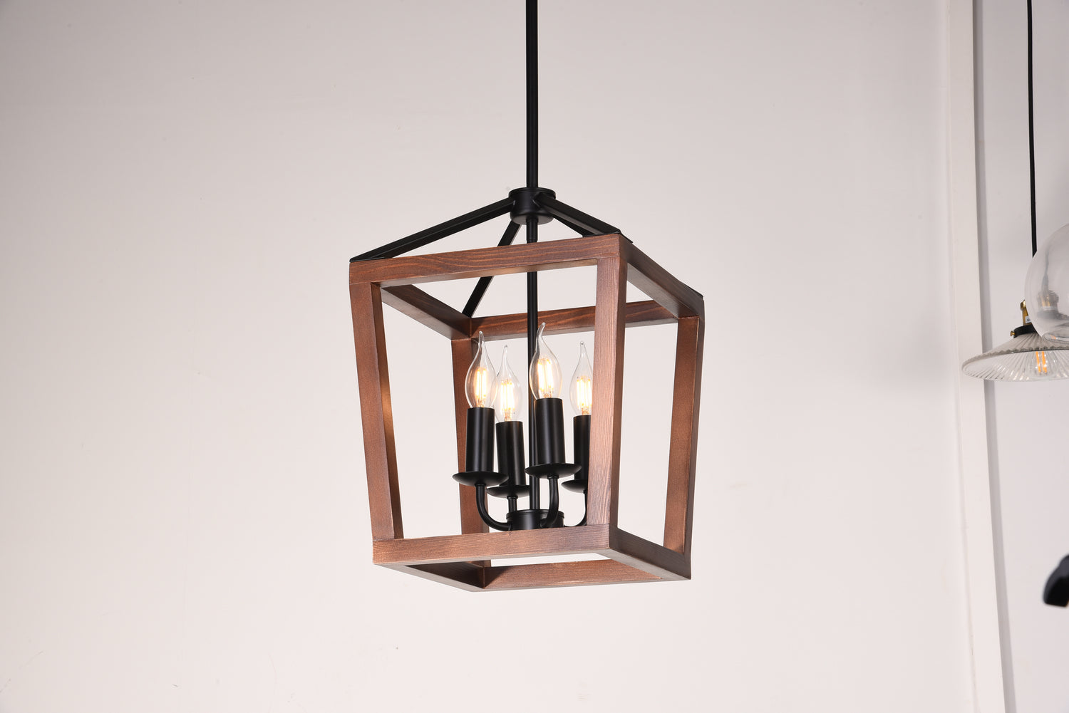 A Touch Of Design - WTY511A - Four Light Pendant - Wellington - Black & Natural Wood