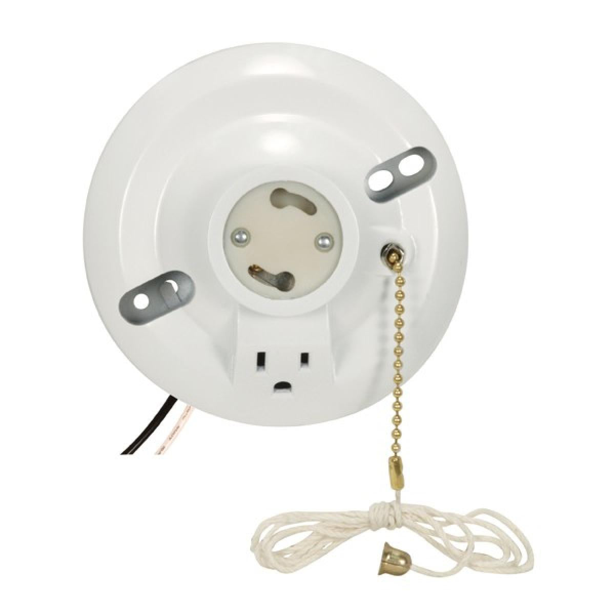 Satco - 90-2484 - On-Off Pull Chain Ceiling Receptacle With Grounded Outlet - White