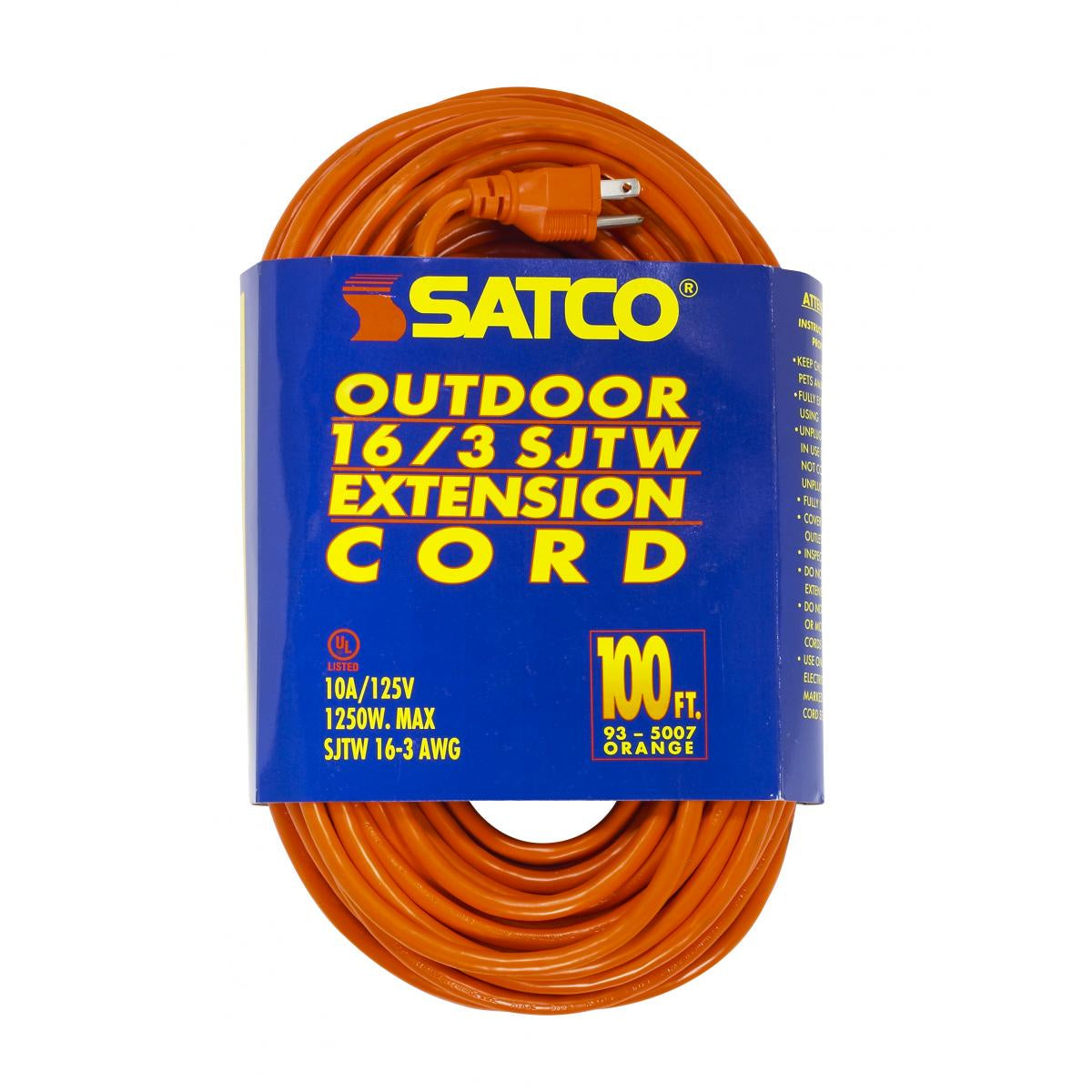 Satco - 93-5007 - 100'Heavy Duty Outdoor Extension Cord - Orange