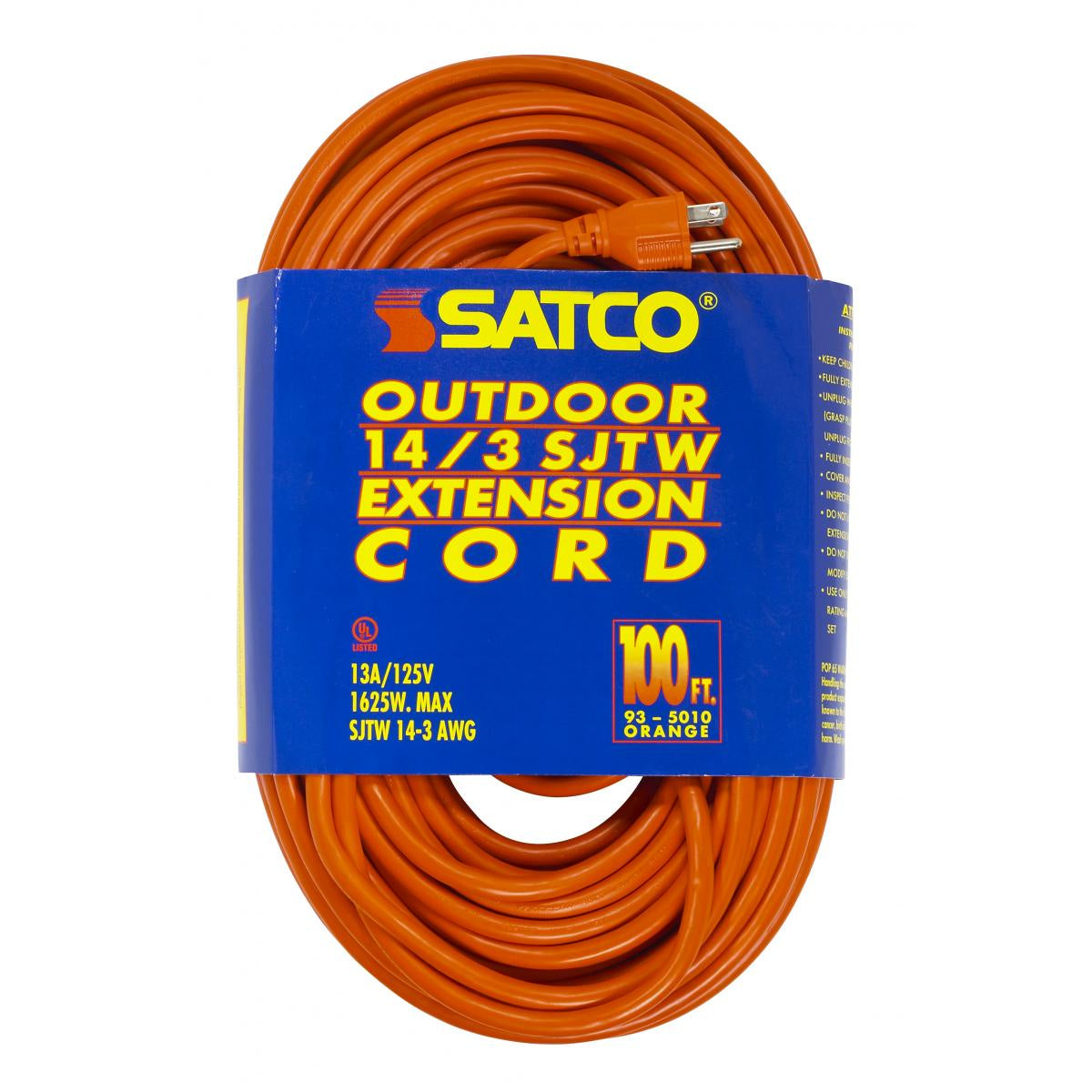 Satco - 93-5010 - 100'Heavy Duty Outdoor Extension Cord - Orange