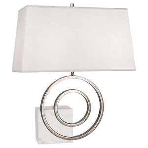 Robert Abbey - R910 - Two Light Table Lamp - Jonathan Adler Saturn - Polished Nickel w/ White Marble