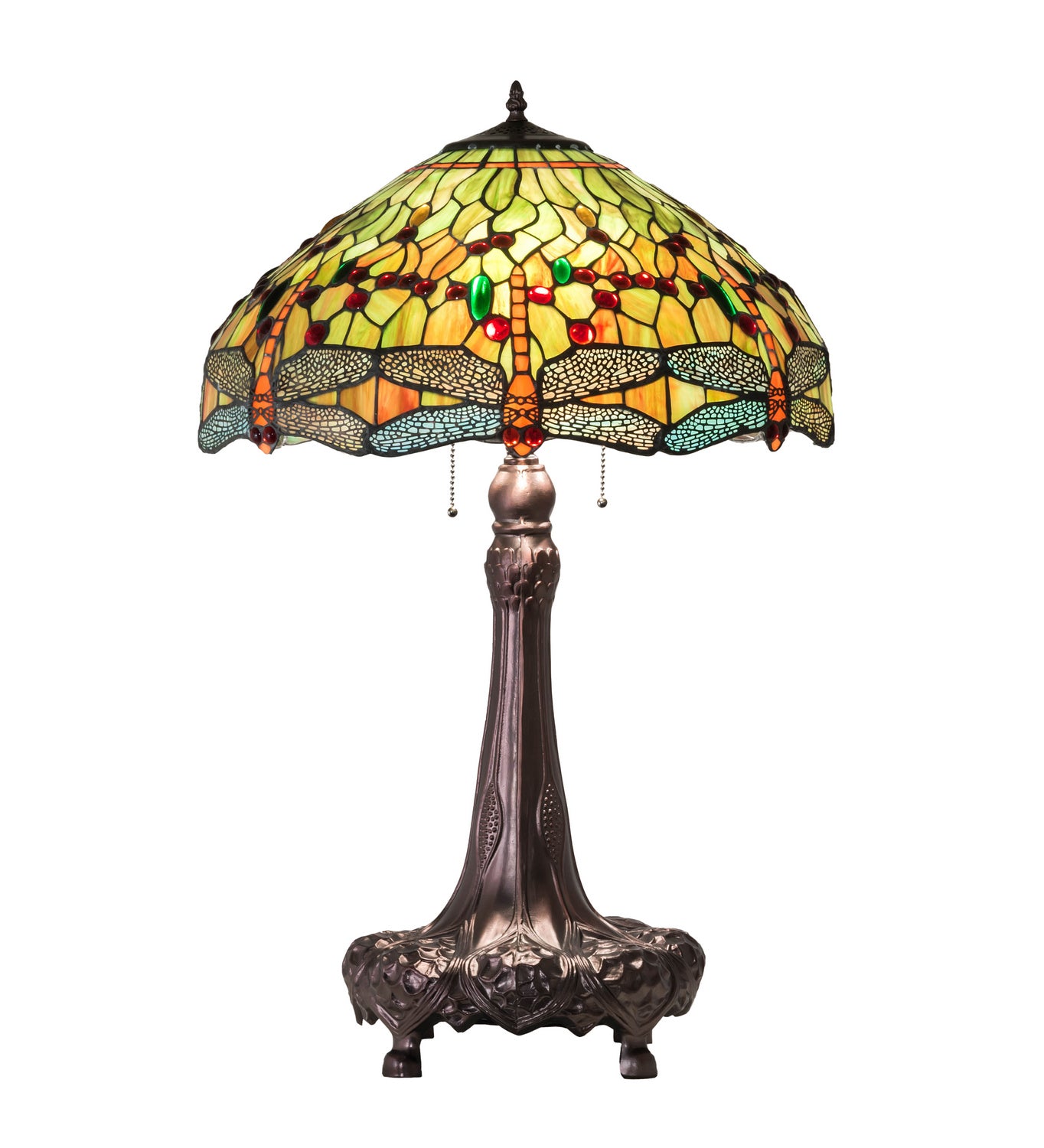 Meyda Tiffany - 101830 - Three Light Table Lamp - Tiffany Hanginghead Dragonfly - Mahogany Bronze