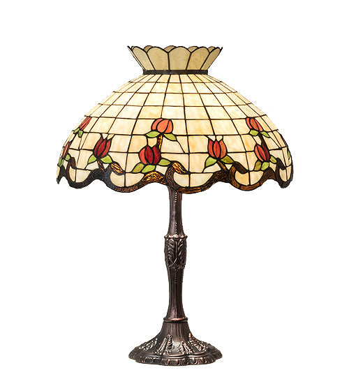 Meyda Tiffany - 104175 - Three Light Table Lamp - Roseborder - Mahogany Bronze