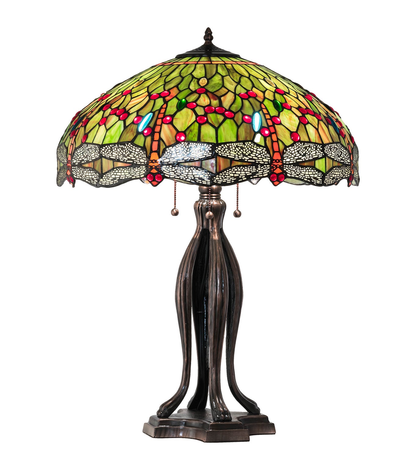 Meyda Tiffany - 109607 - Three Light Table Lamp - Tiffany Hanginghead Dragonfly - Mahogany Bronze