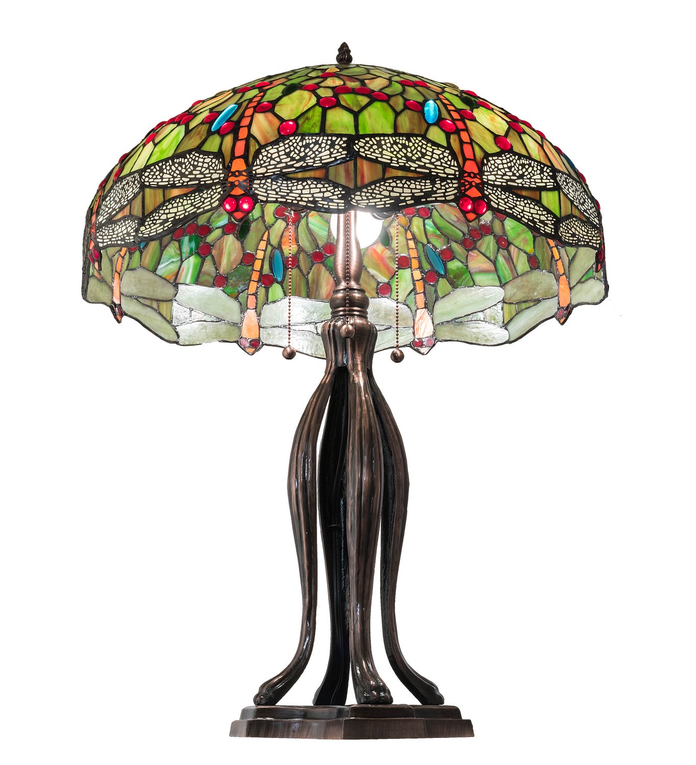 Meyda Tiffany - 109607 - Three Light Table Lamp - Tiffany Hanginghead Dragonfly - Mahogany Bronze