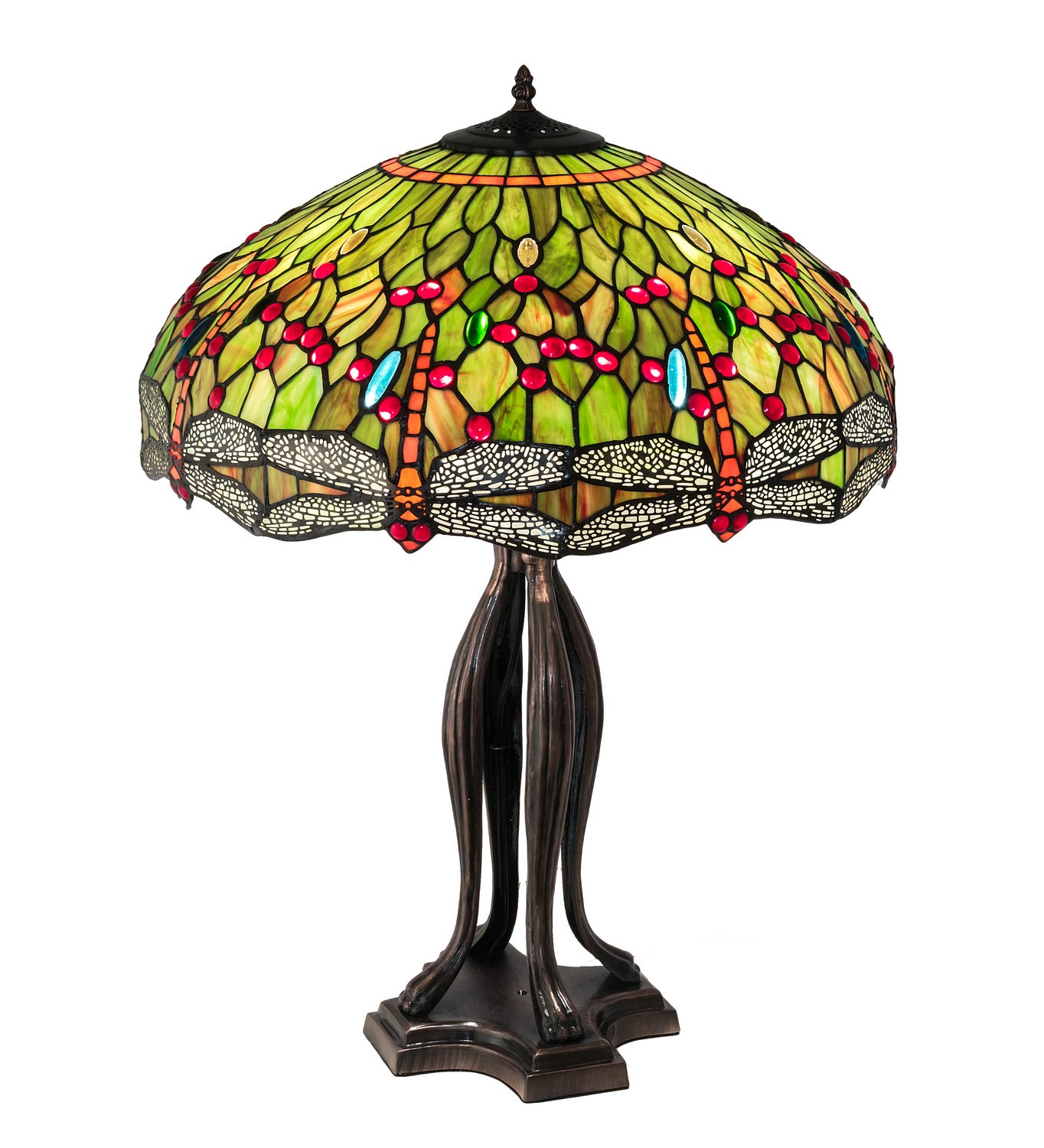 Meyda Tiffany - 109607 - Three Light Table Lamp - Tiffany Hanginghead Dragonfly - Mahogany Bronze