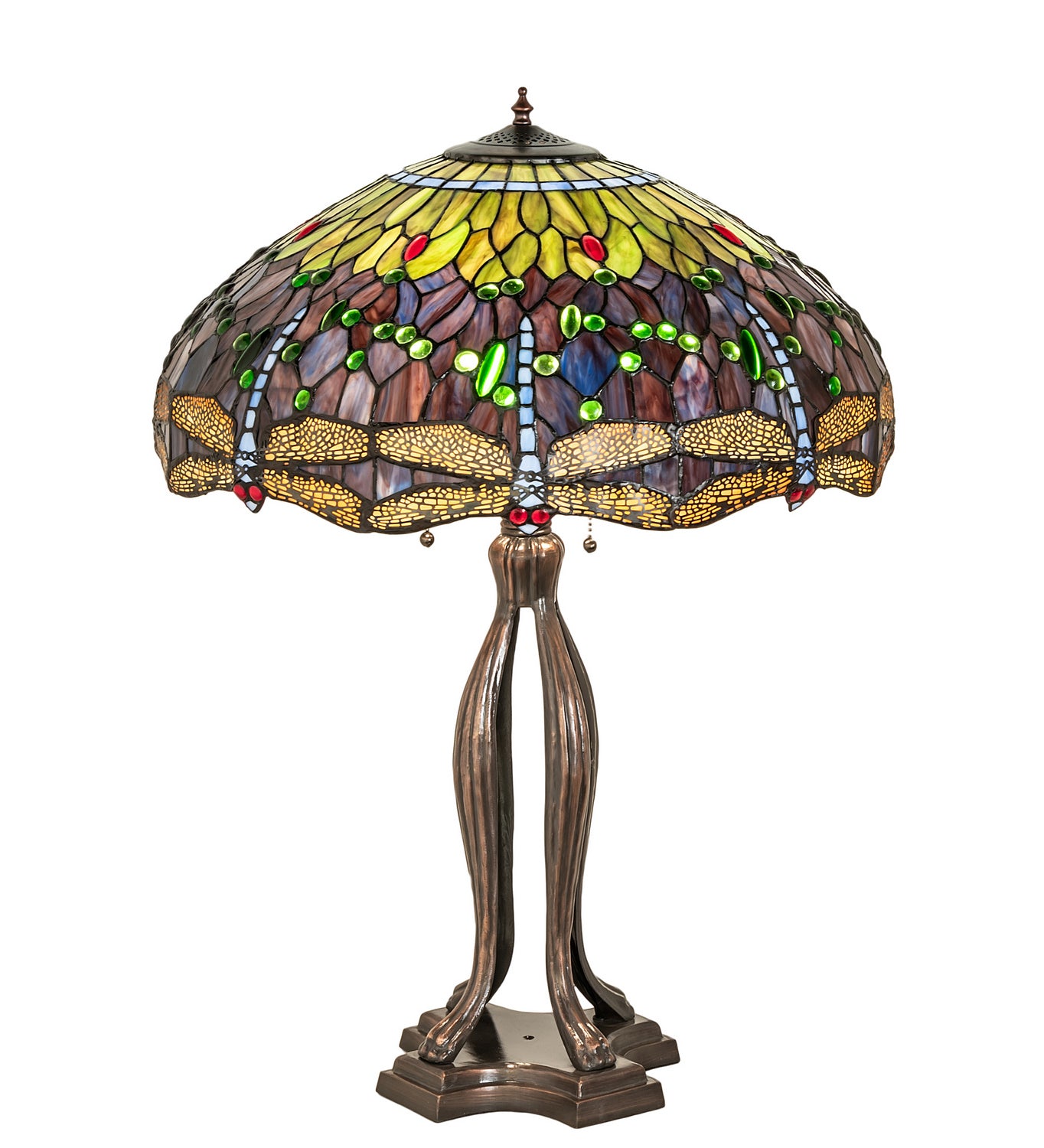 Meyda Tiffany - 109609 - Three Light Table Lamp - Tiffany Hanginghead Dragonfly - Mahogany Bronze