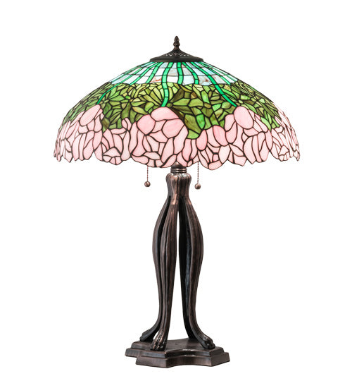 Meyda Tiffany - 126904 - Three Light Table Lamp - Tiffany Cabbage Rose - Mahogany Bronze