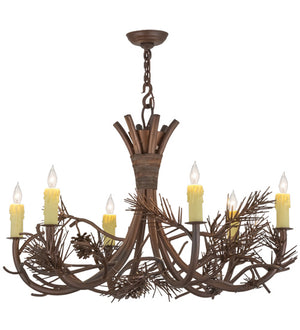 Meyda Tiffany - 152840 - Six Light Chandelier - Woodland Pine - Wrought Iron & C- Mahognay Brz