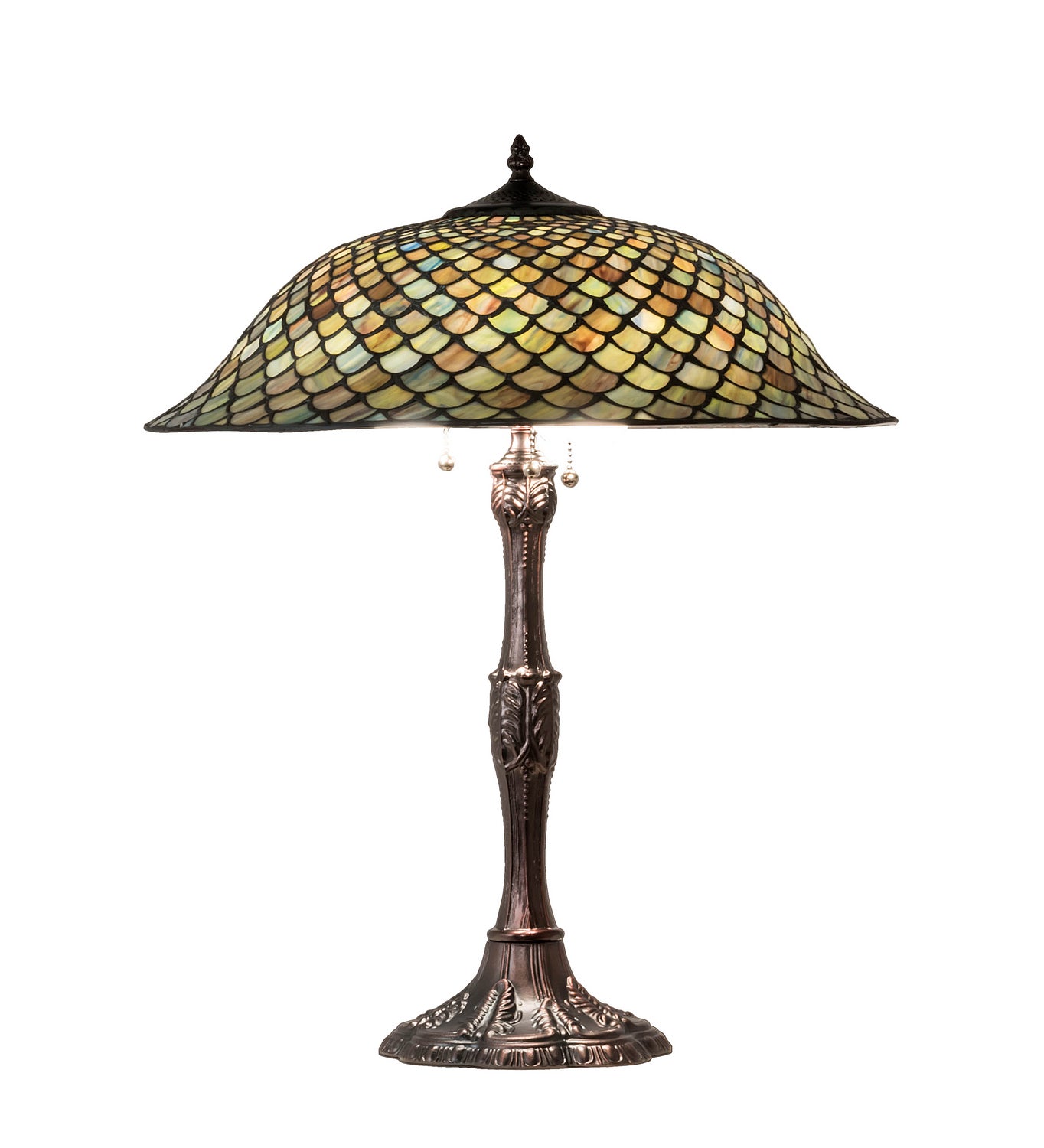 Meyda Tiffany - 147470 - Three Light Table Lamp - Tiffany Fishscale - Mahogany Bronze