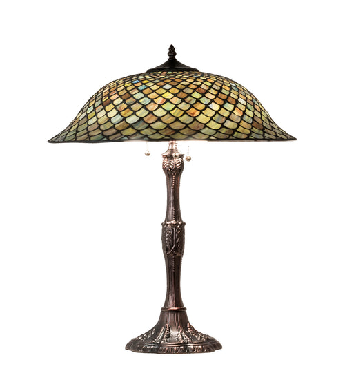 Meyda Tiffany - 147470 - Three Light Table Lamp - Tiffany Fishscale - Mahogany Bronze