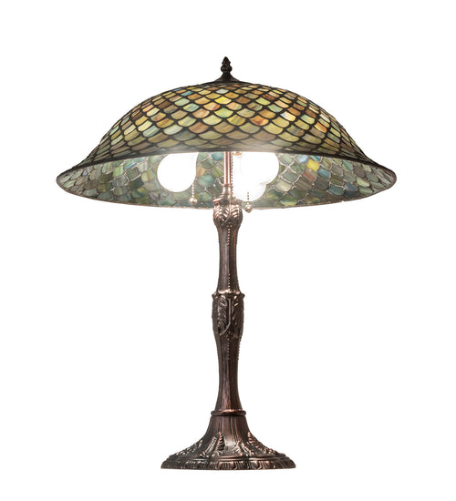 Meyda Tiffany - 147470 - Three Light Table Lamp - Tiffany Fishscale - Mahogany Bronze