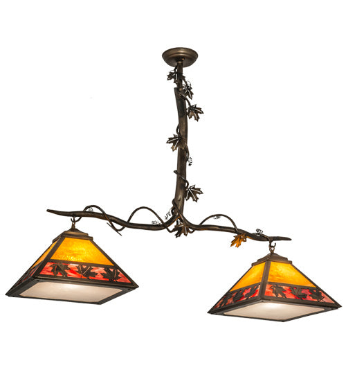 Meyda Tiffany - 158554 - Two Light Island Pendant - Maple Leaf - Light Burnished Antique Copper