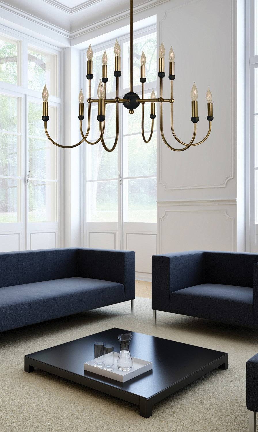 Framburg - 4798 AB/MBLACK - 12 Light Chandelier - Nicole - Antique Brass with Matte Black