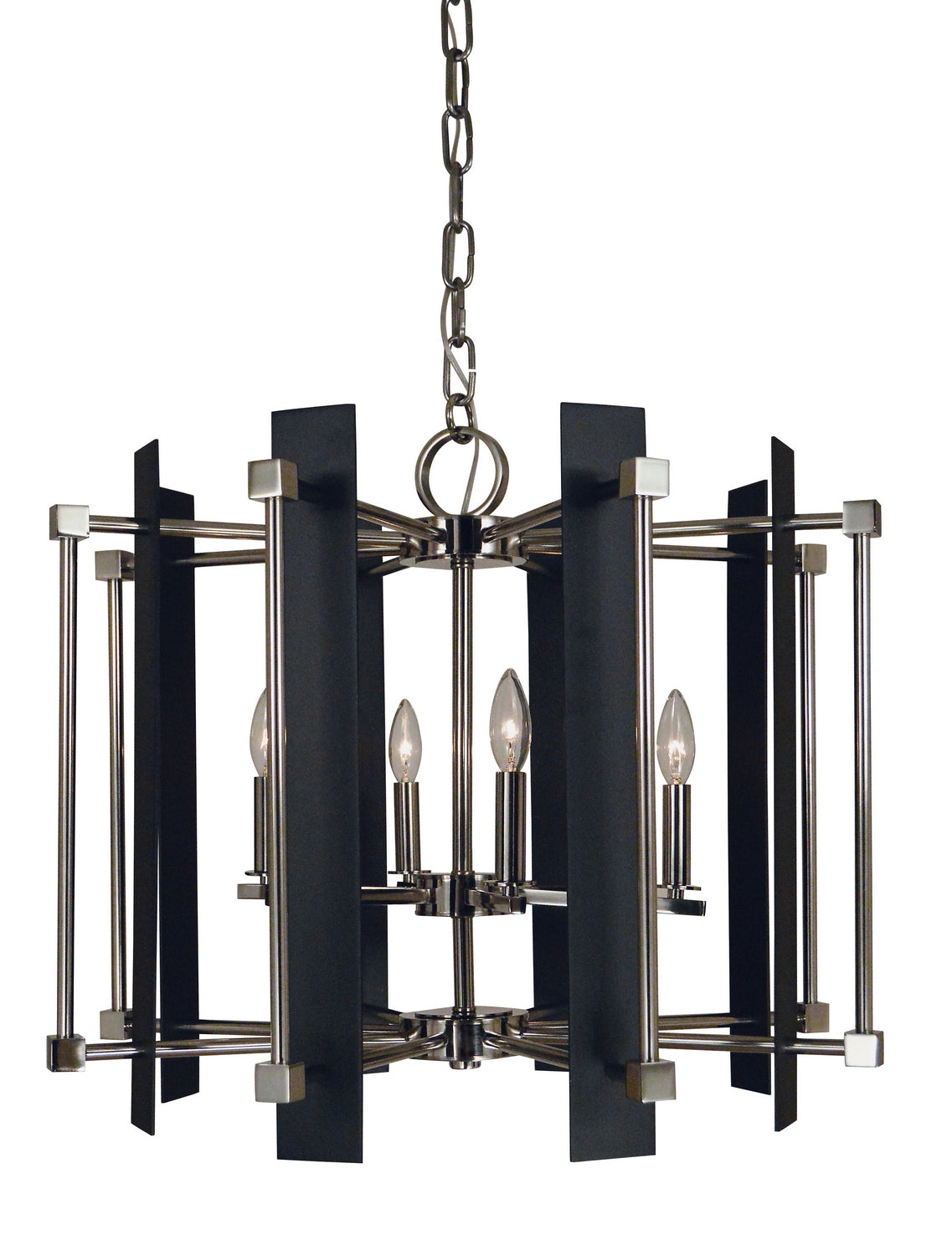 Framburg - 4807 PN/MBLACK - Six Light Chandelier - Louvre - Polished Nickel with Matte Black Accents