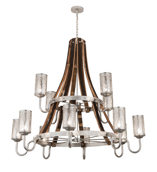 Meyda Tiffany - 187994 - 12 Light Chandelier - Barrel Stave - Brushed Nickel/Charred Wood