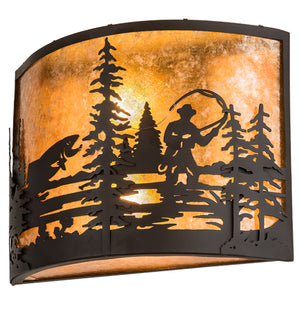 Meyda Tiffany - 192732 - Two Light Wall Sconce - Fly Fishing Creek - Oil Rubbed Bronze