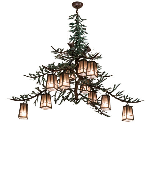 Meyda Tiffany - 220711 - 15 Light Chandelier - Pine Branch - Cafe Noir With Green Branches And Timeless Bronze Shade