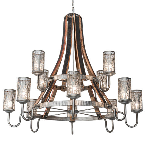 Meyda Tiffany - 221525 - 12 Light Chandelier - Barrel Stave - Industrial Steel And Charred Wood