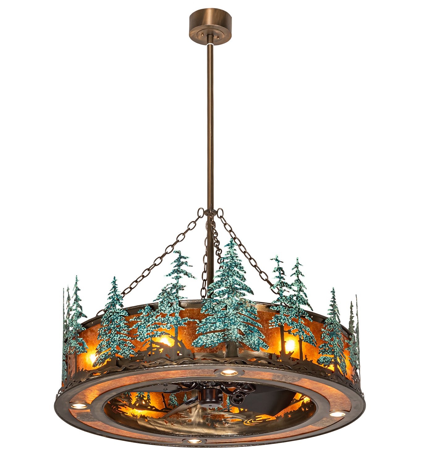 Meyda Tiffany - 222081 - 12 Light Chandel-Air - Tall Pines - Antique Copper With Green Trees