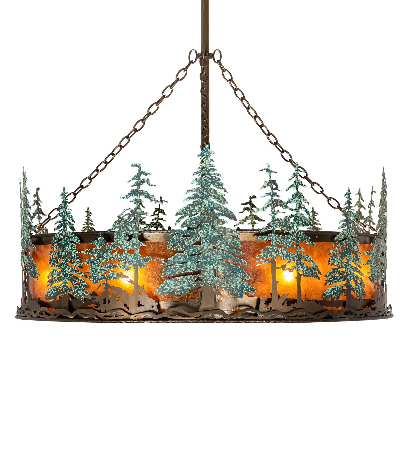 Meyda Tiffany - 222081 - 12 Light Chandel-Air - Tall Pines - Antique Copper With Green Trees