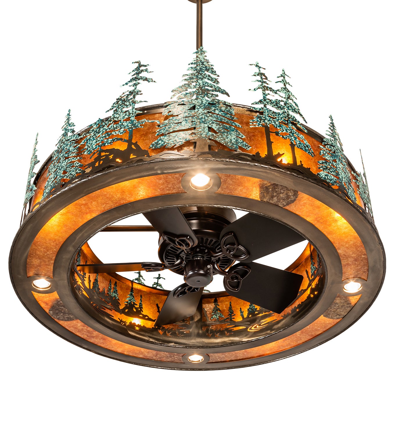 Meyda Tiffany - 222081 - 12 Light Chandel-Air - Tall Pines - Antique Copper With Green Trees