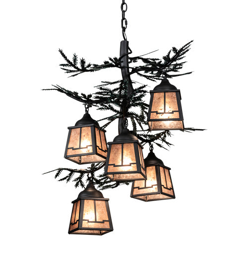 Meyda Tiffany - 225365 - Five Light Chandelier - Pine Branch - Gun Metal W/Green Branches