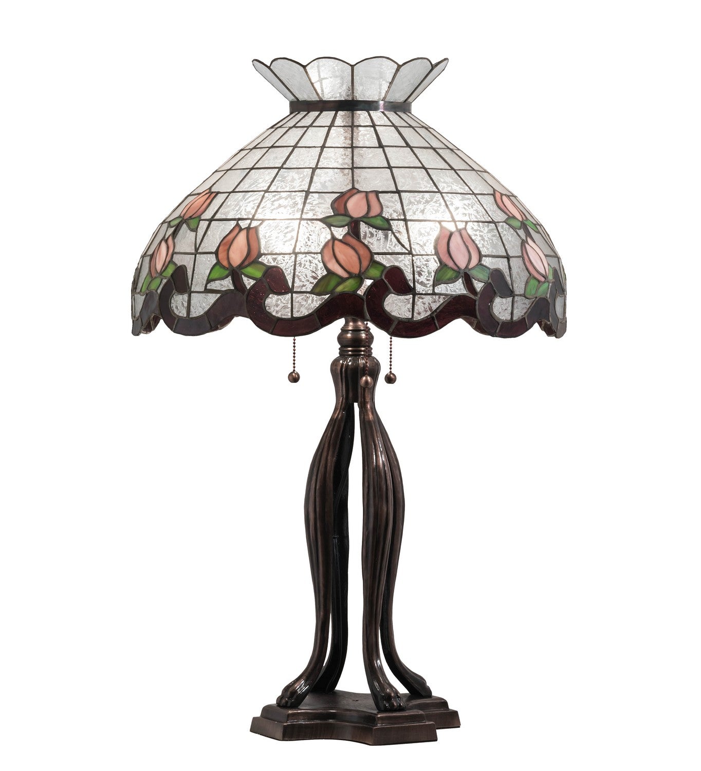 Meyda Tiffany - 228799 - Three Light Table Lamp - Roseborder - Mahogany Bronze