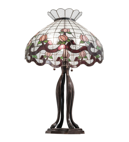 Meyda Tiffany - 228799 - Three Light Table Lamp - Roseborder - Mahogany Bronze