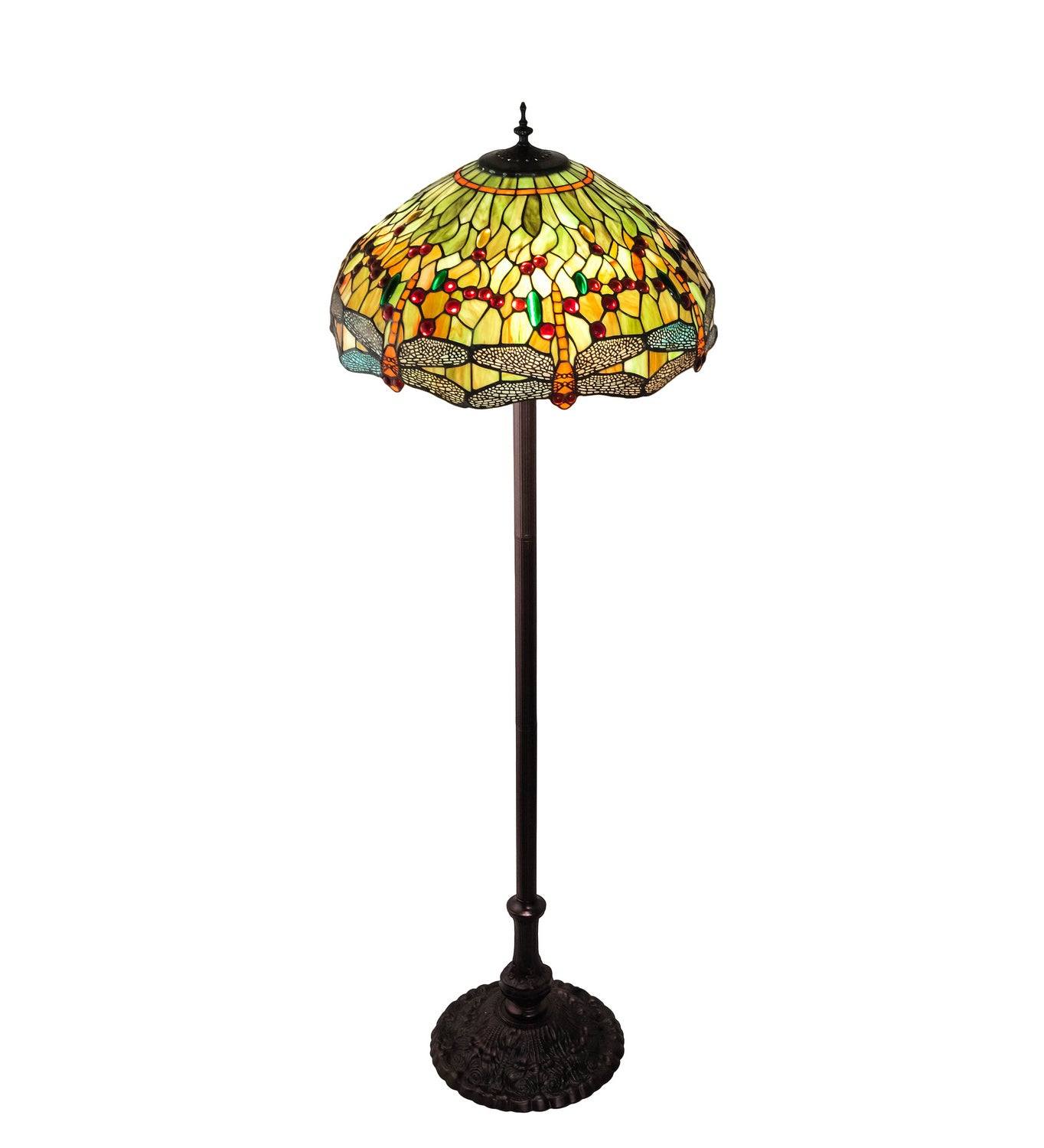 Meyda Tiffany - 229131 - Three Light Floor Lamp - Tiffany Hanginghead Dragonfly - Mahogany Bronze