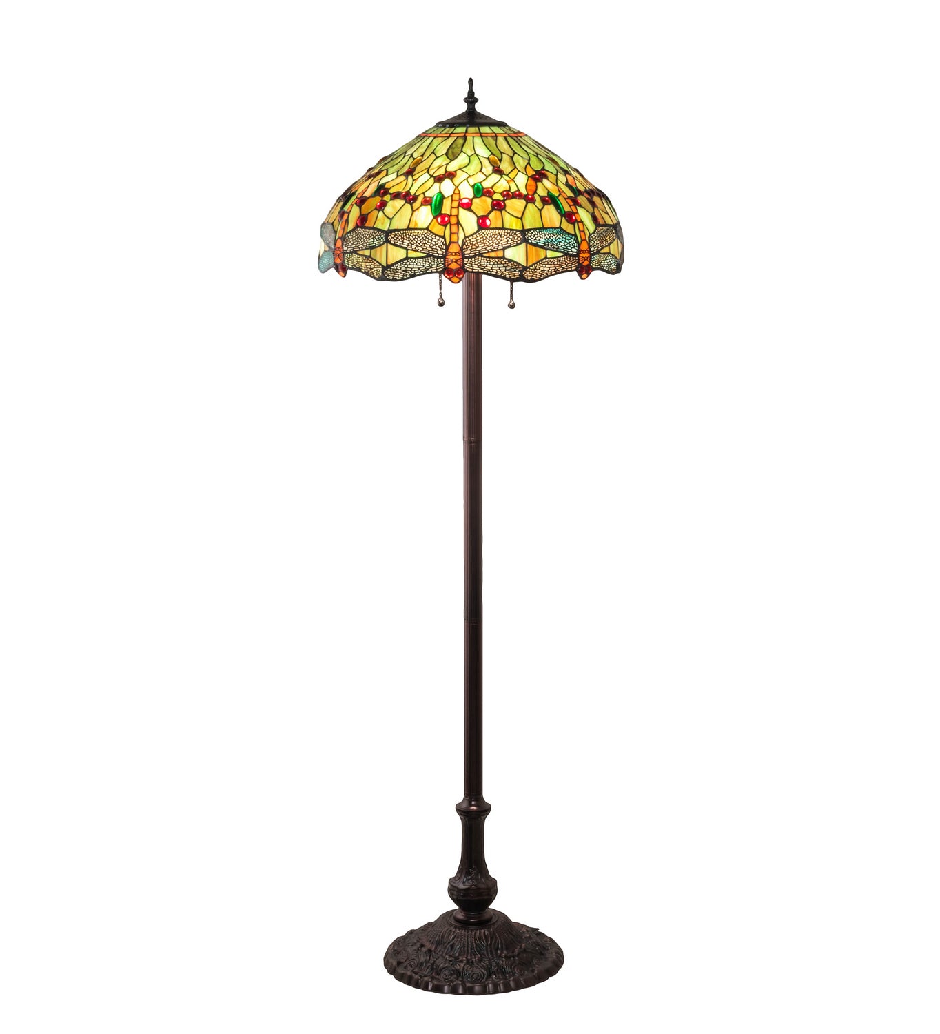 Meyda Tiffany - 229131 - Three Light Floor Lamp - Tiffany Hanginghead Dragonfly - Mahogany Bronze