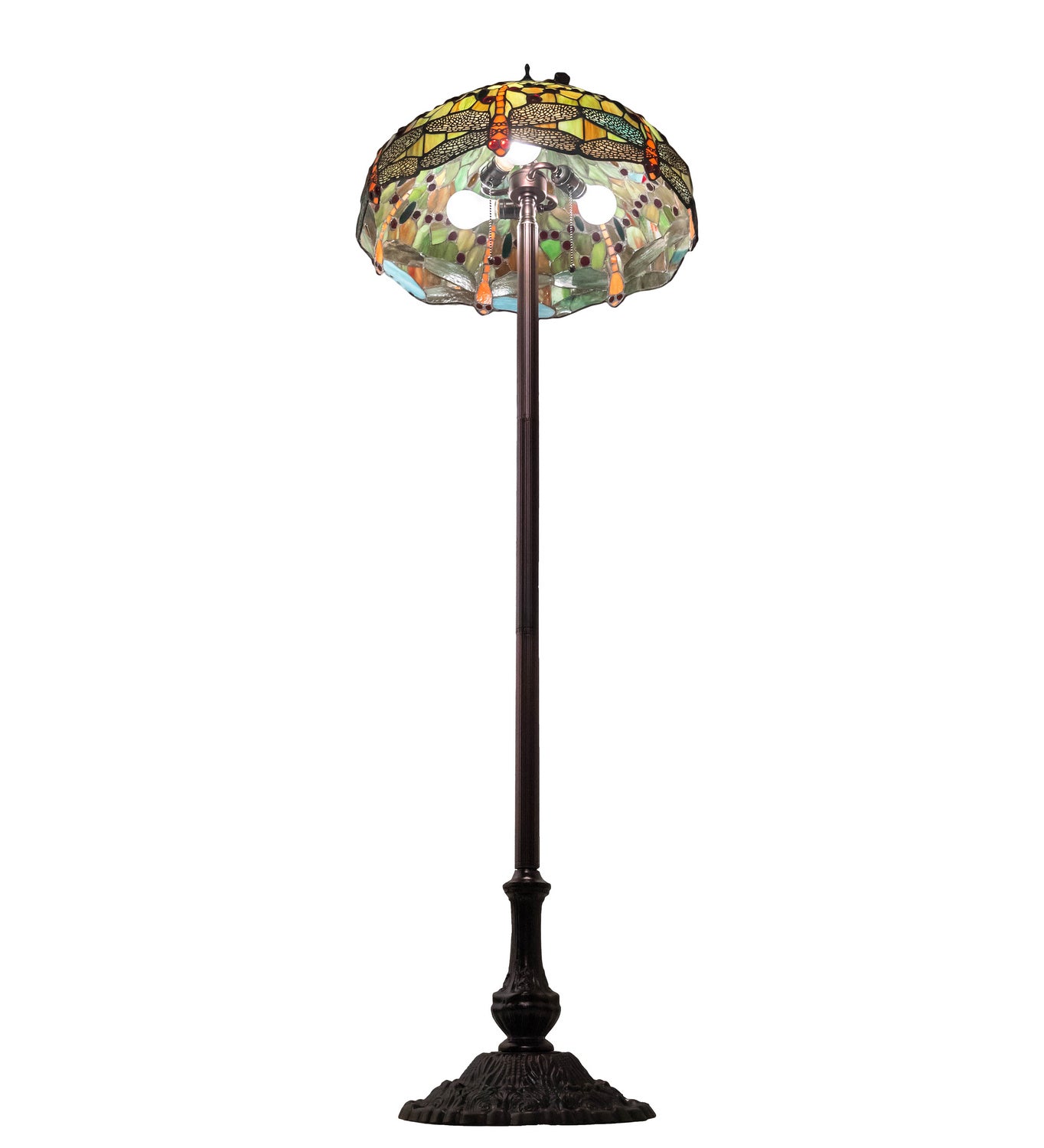 Meyda Tiffany - 229131 - Three Light Floor Lamp - Tiffany Hanginghead Dragonfly - Mahogany Bronze