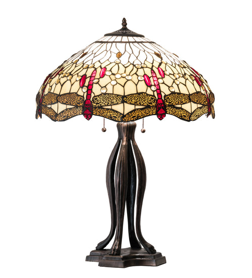 Meyda Tiffany - 229133 - Three Light Table Lamp - Tiffany Hanginghead Dragonfly - Mahogany Bronze