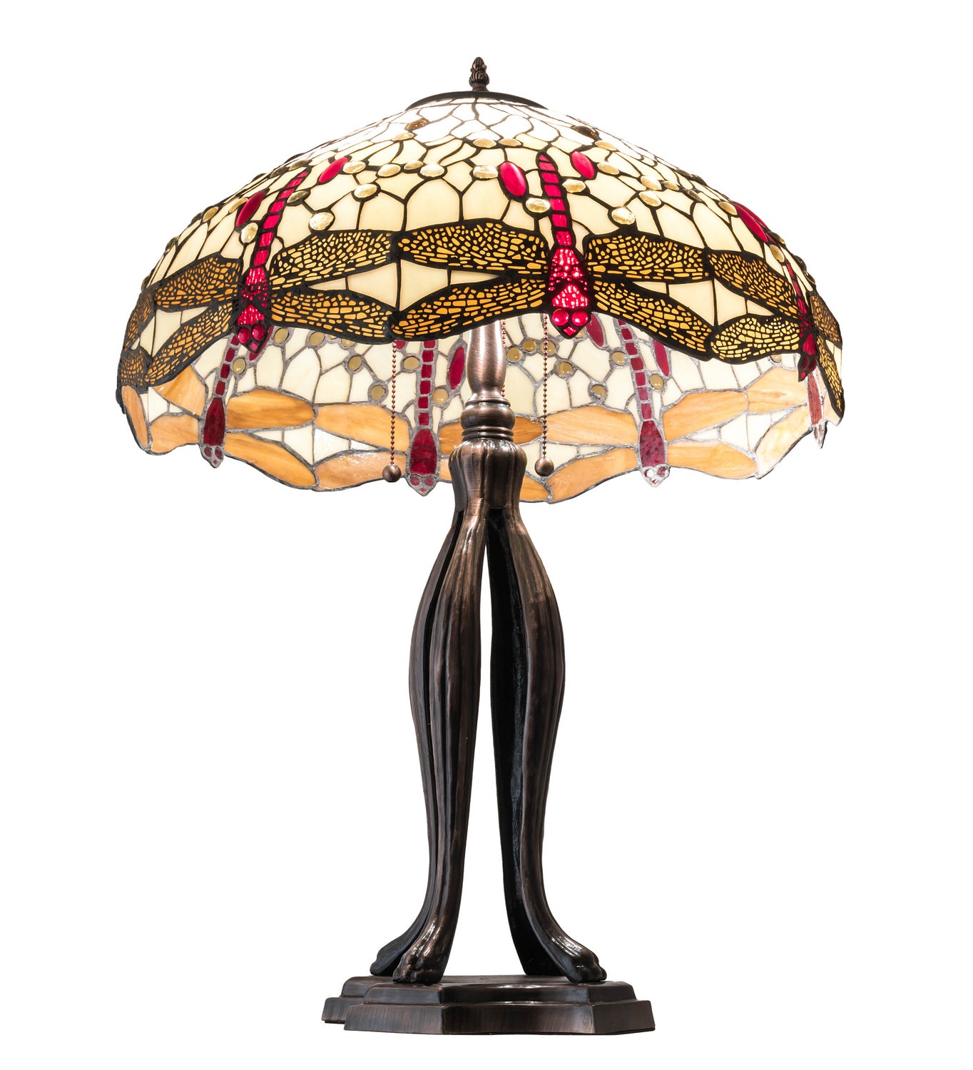 Meyda Tiffany - 229133 - Three Light Table Lamp - Tiffany Hanginghead Dragonfly - Mahogany Bronze