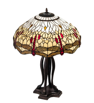 Meyda Tiffany - 229133 - Three Light Table Lamp - Tiffany Hanginghead Dragonfly - Mahogany Bronze