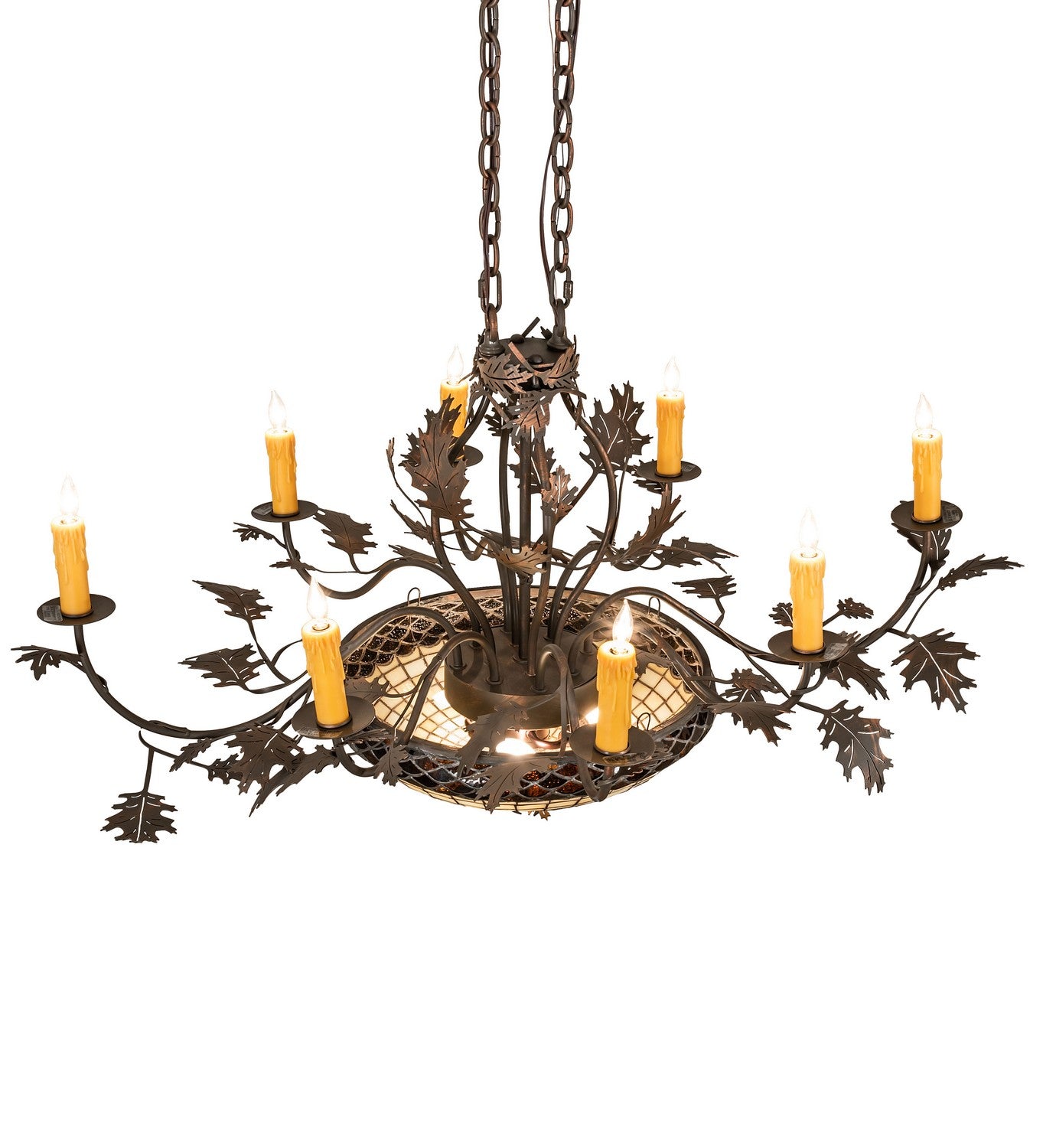 Meyda Tiffany - 230422 - Eight Light Chandelier - Greenbriar Oak - Old Copper Pot