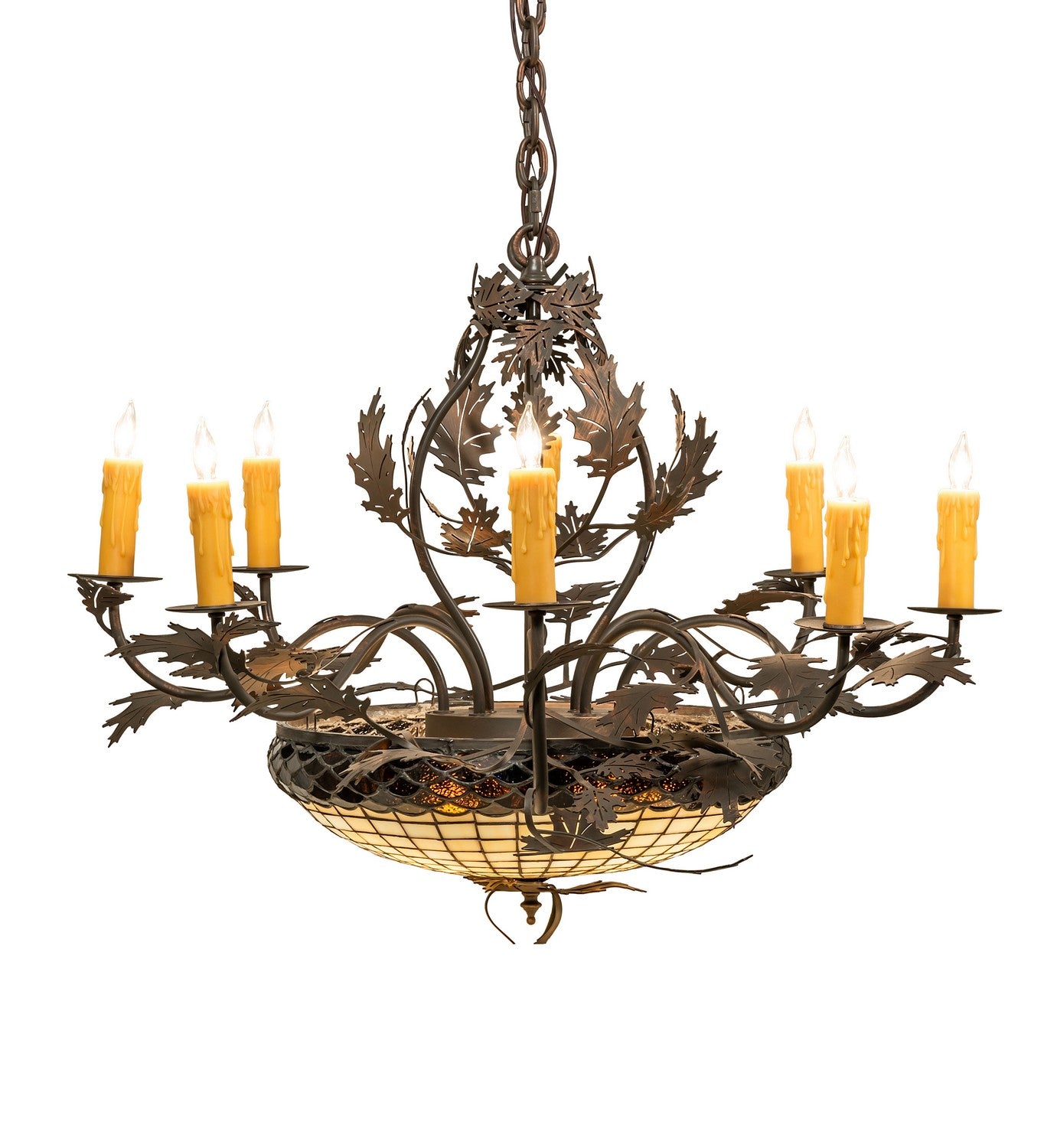 Meyda Tiffany - 230422 - Eight Light Chandelier - Greenbriar Oak - Old Copper Pot