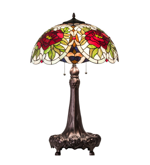 Meyda Tiffany - 230476 - Three Light Table Lamp - Renaissance Rose - Mahogany Bronze