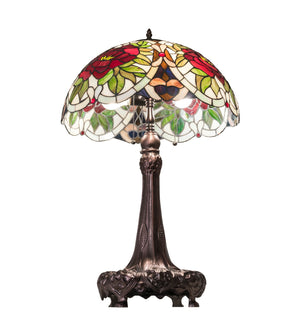 Meyda Tiffany - 230476 - Three Light Table Lamp - Renaissance Rose - Mahogany Bronze