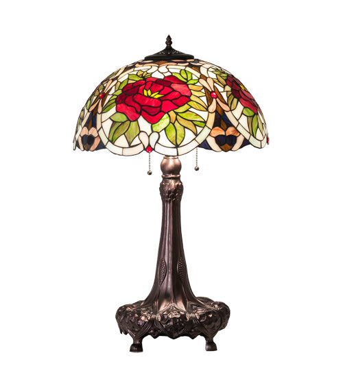 Meyda Tiffany - 230476 - Three Light Table Lamp - Renaissance Rose - Mahogany Bronze