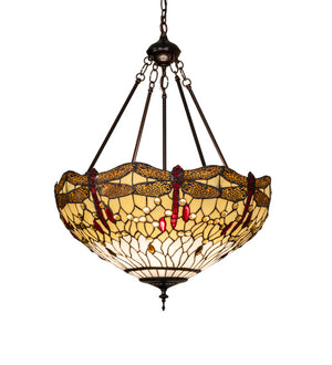 Meyda Tiffany - 231114 - Three Light Pendant - Tiffany Hanginghead Dragonfly - Mahogany Bronze