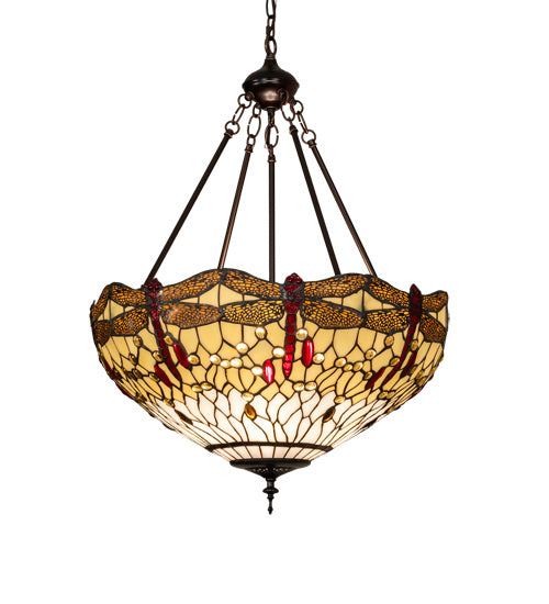 Meyda Tiffany - 231114 - Three Light Pendant - Tiffany Hanginghead Dragonfly - Mahogany Bronze