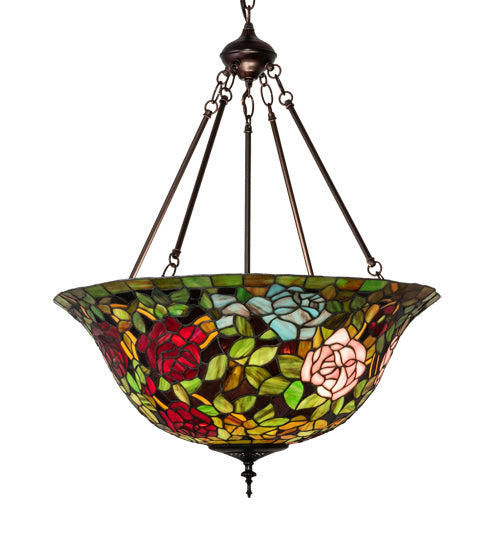 Meyda Tiffany - 231116 - Three Light Pendant - Tiffany Rosebush - Mahogany Bronze