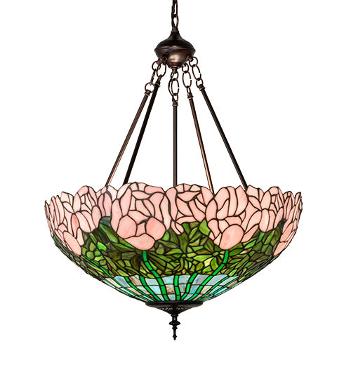 Meyda Tiffany - 231156 - Three Light Pendant - Tiffany Cabbage Rose - Mahogany Bronze