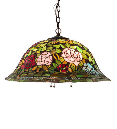 Meyda Tiffany - 232210 - Three Light Pendant - Tiffany Rosebush - Mahogany Bronze