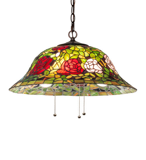 Meyda Tiffany - 232777 - Three Light Pendant - Tiffany Rosebush - Mahogany Bronze